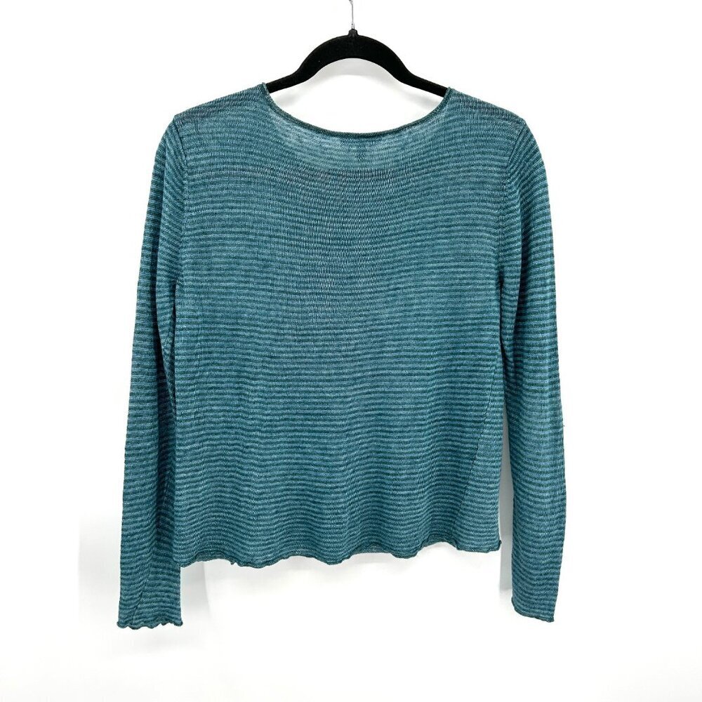 Eileen Fisher Teal Linen,Long Sleeve Top, Small. Like-New. SAME DAY SHIPPING! - Picture 3 of 6